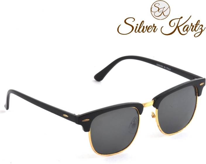 Silver Kartz Clubmaster Gold Classic Wayfarer Sunglasses  (Black)
